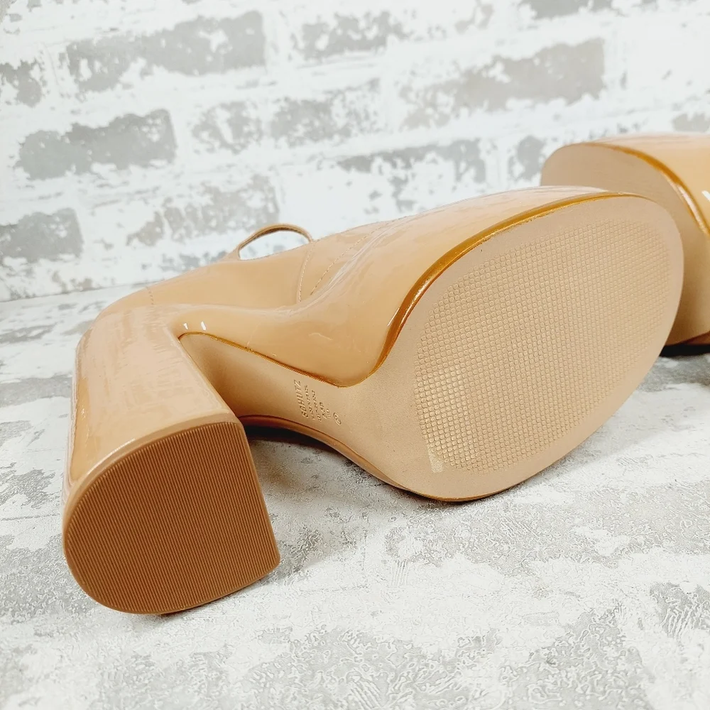 New Schutz Zayne New Pressego Tan Patent Leather Platform Mary Jane Pumps D1048